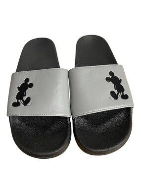 Disney Mickey Mouse Gray Black Slide Sandals Mens Size 8 Pool Beach Resort Wear